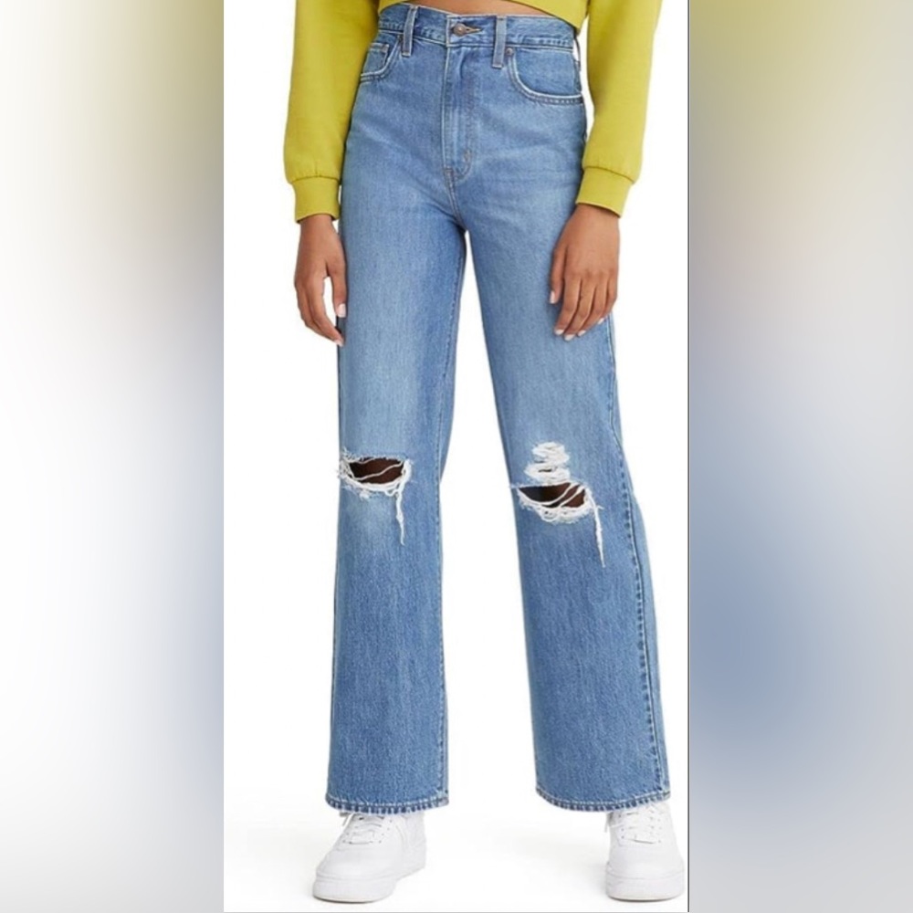 Levi’s High Waisted Indigo Wash Straight Distressed Denim Jeans size 24